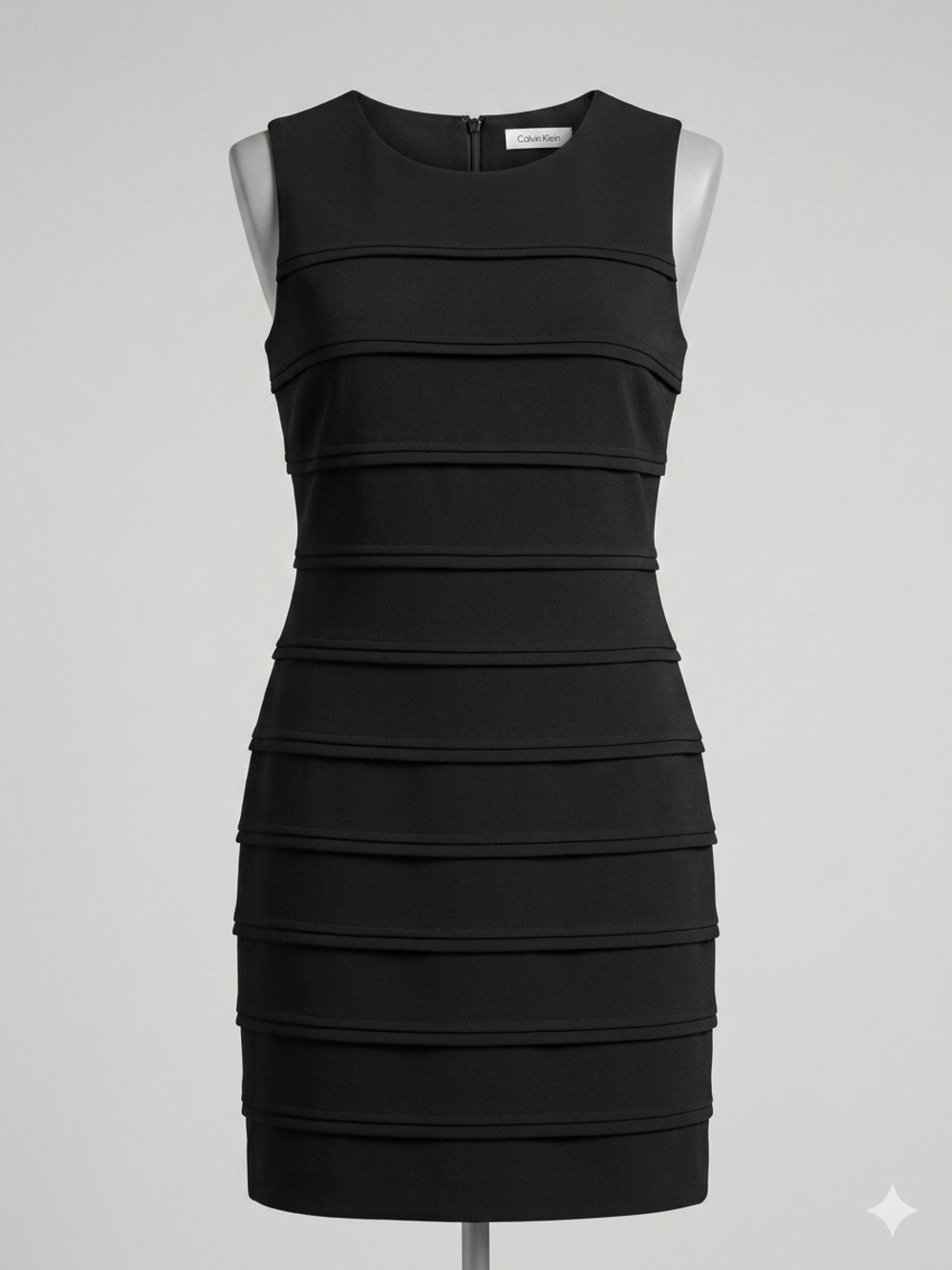 Calvin Klein Black Shutter-Pleat Tiered Bandage Sleeveless Sheath Dress Size 6